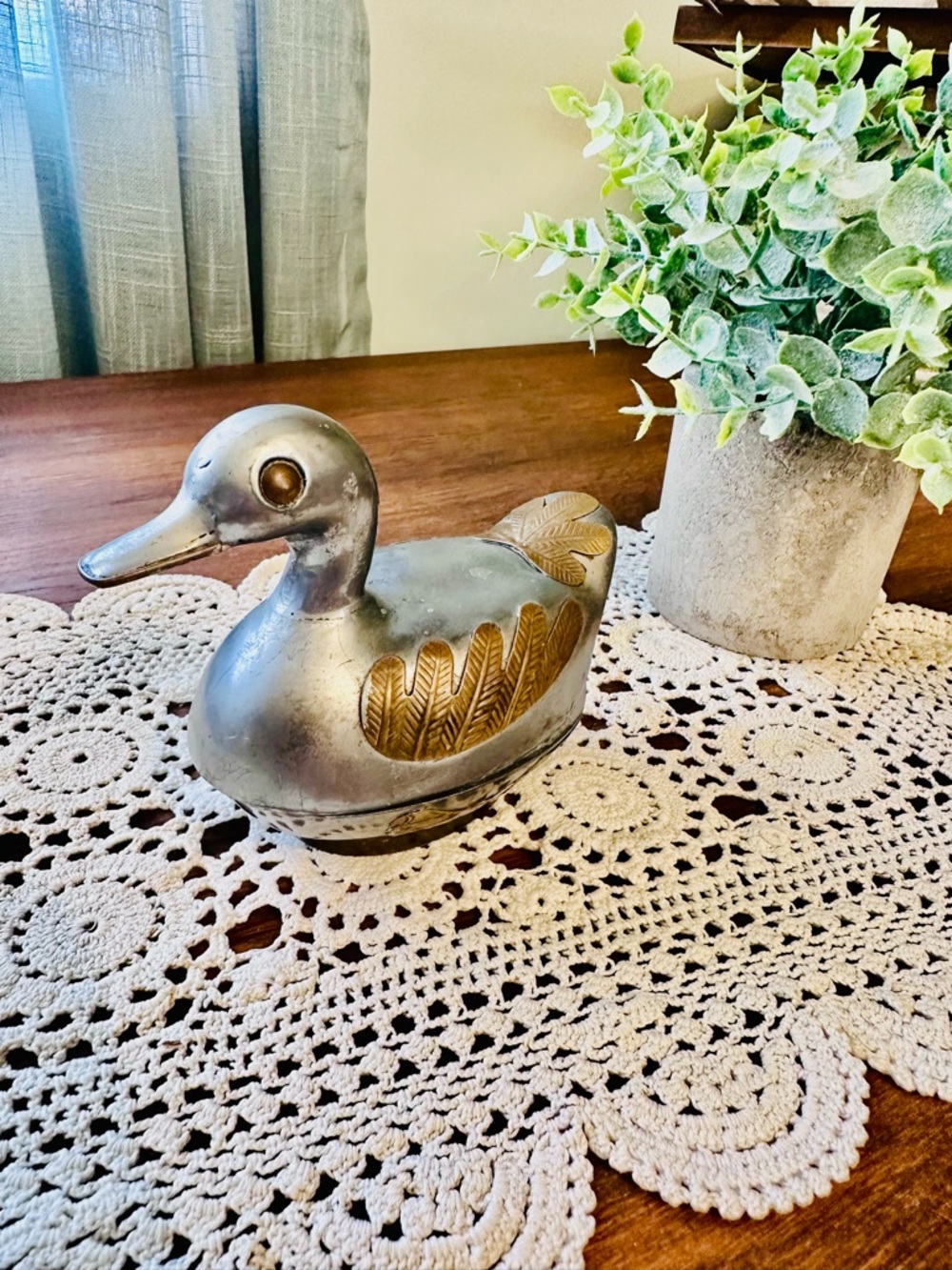 Vintage pewter and brass Metal Duck Figurine